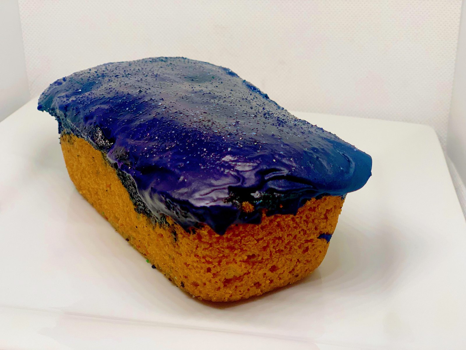 Blue Velvet Lagniappe bread with shimmering blue velvet glaze